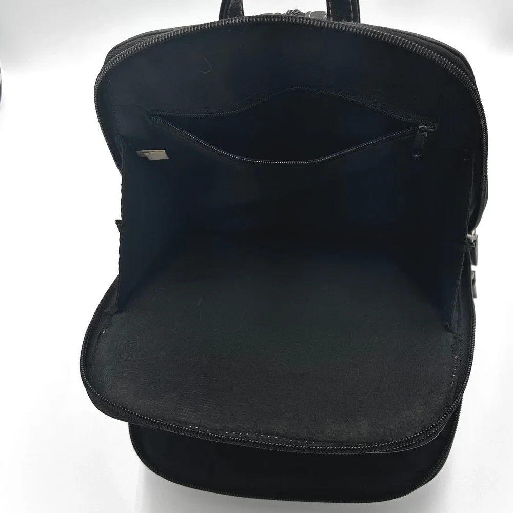 Rosetti Women's Black Leather Backpack Multi Pocket Contrast Stitch Bag Gorpcore